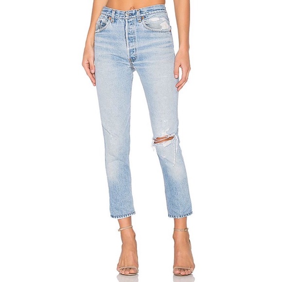 Re/Done Denim - Re/Done High Rise Ankle Crop Jeans in Medium Wash